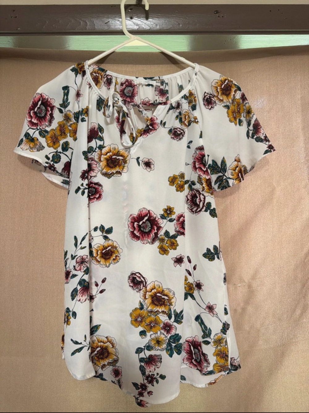 Maurices White Floral Tie-Front Blouse